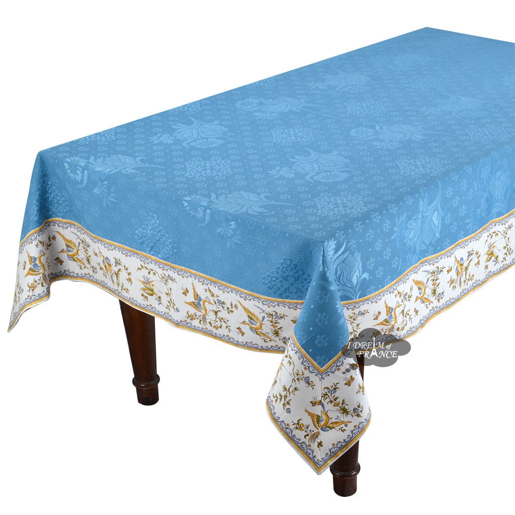55x86" Rectangular Moustiers Blue Matelassé Tablecloth by Tissus Toselli - Che Cose Belle