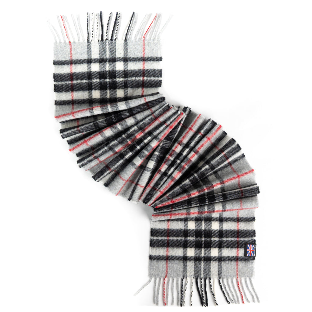 Merino Lambswool Tartan Scarf - Grey Thompson