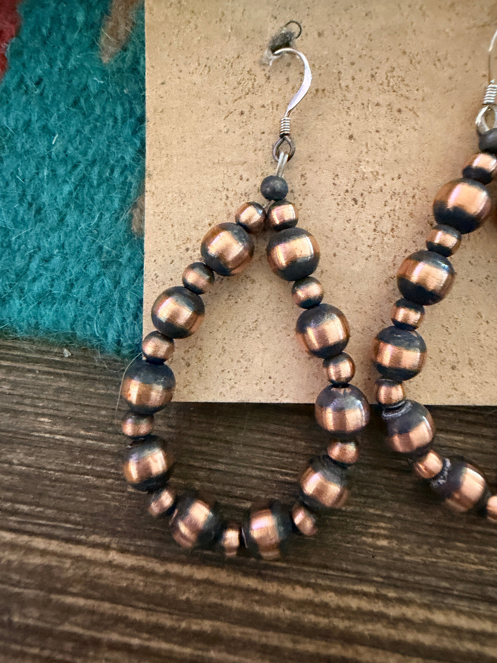 Handcrafted Copper Beaded Dangle Hoop Earrings