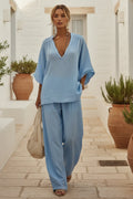Women's V-Neck Loose Short-Sleeve Top & Pants Two-Piece Set
