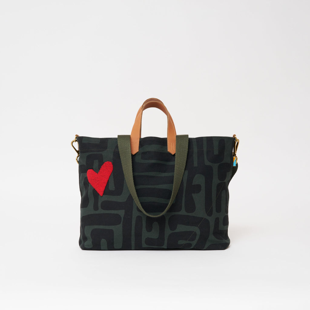 Carryall Bag - Safari Kuba with Red Beaded Heart