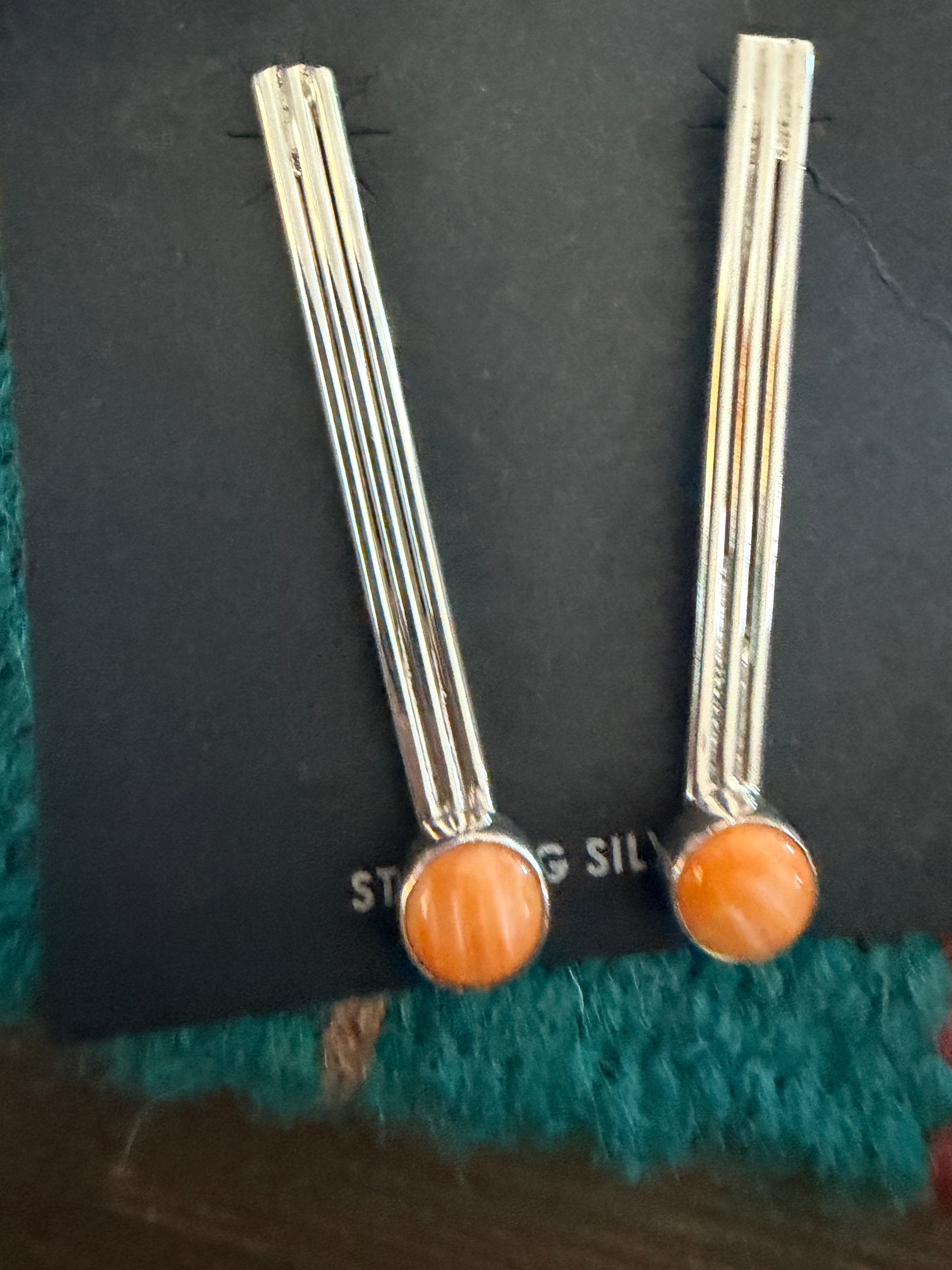 Handcrafted Orange Spiny & Sterling Silver Dangle Earrings