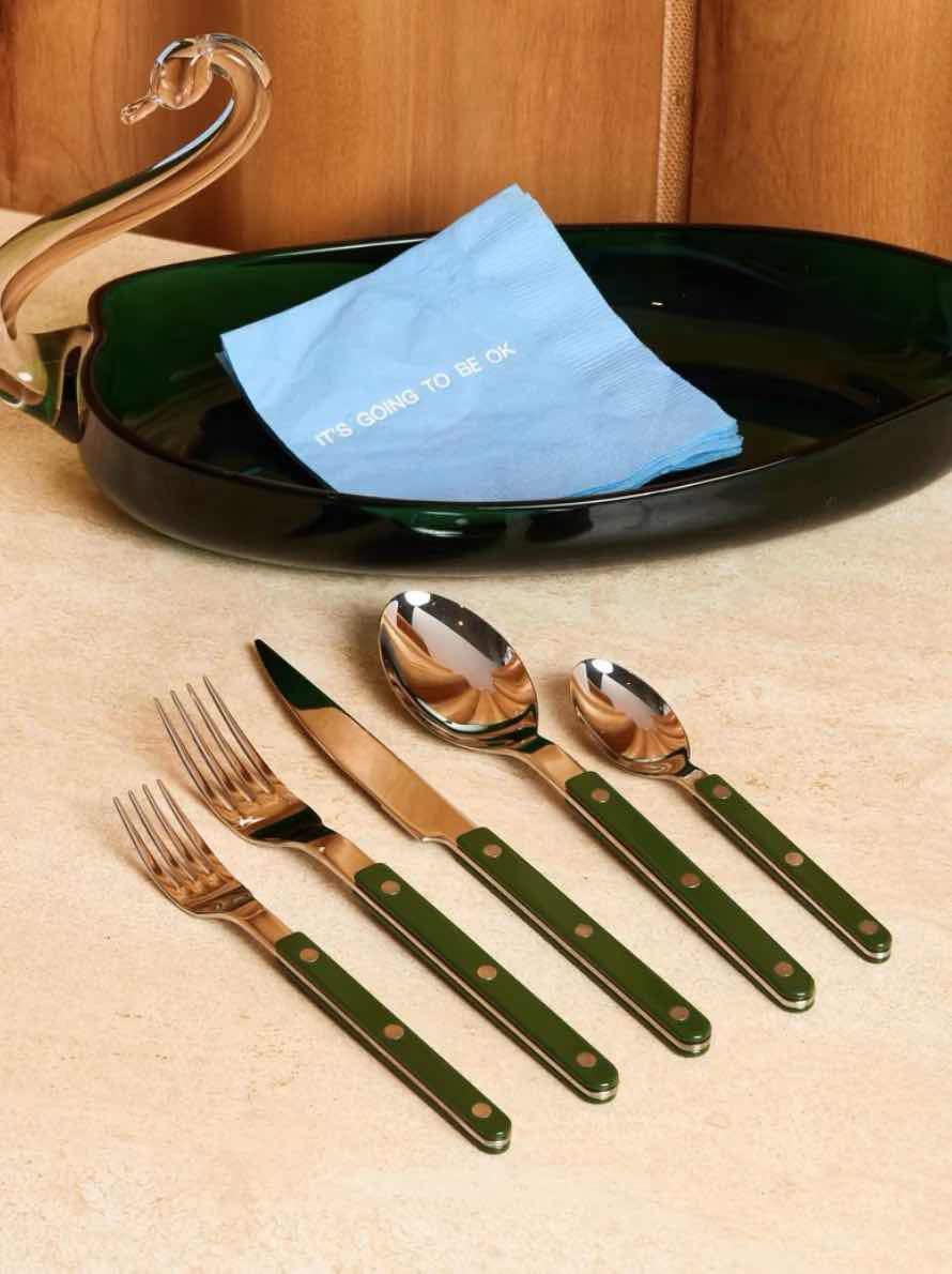S/10 French Retro Flatware Set, Stainless Steel Rivet Cutlery Silverware