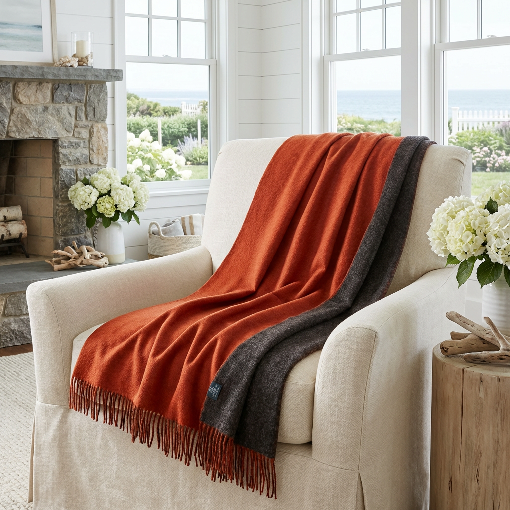 Highland Tweeds Reversible Double Cloth Throw - Orange/Brown