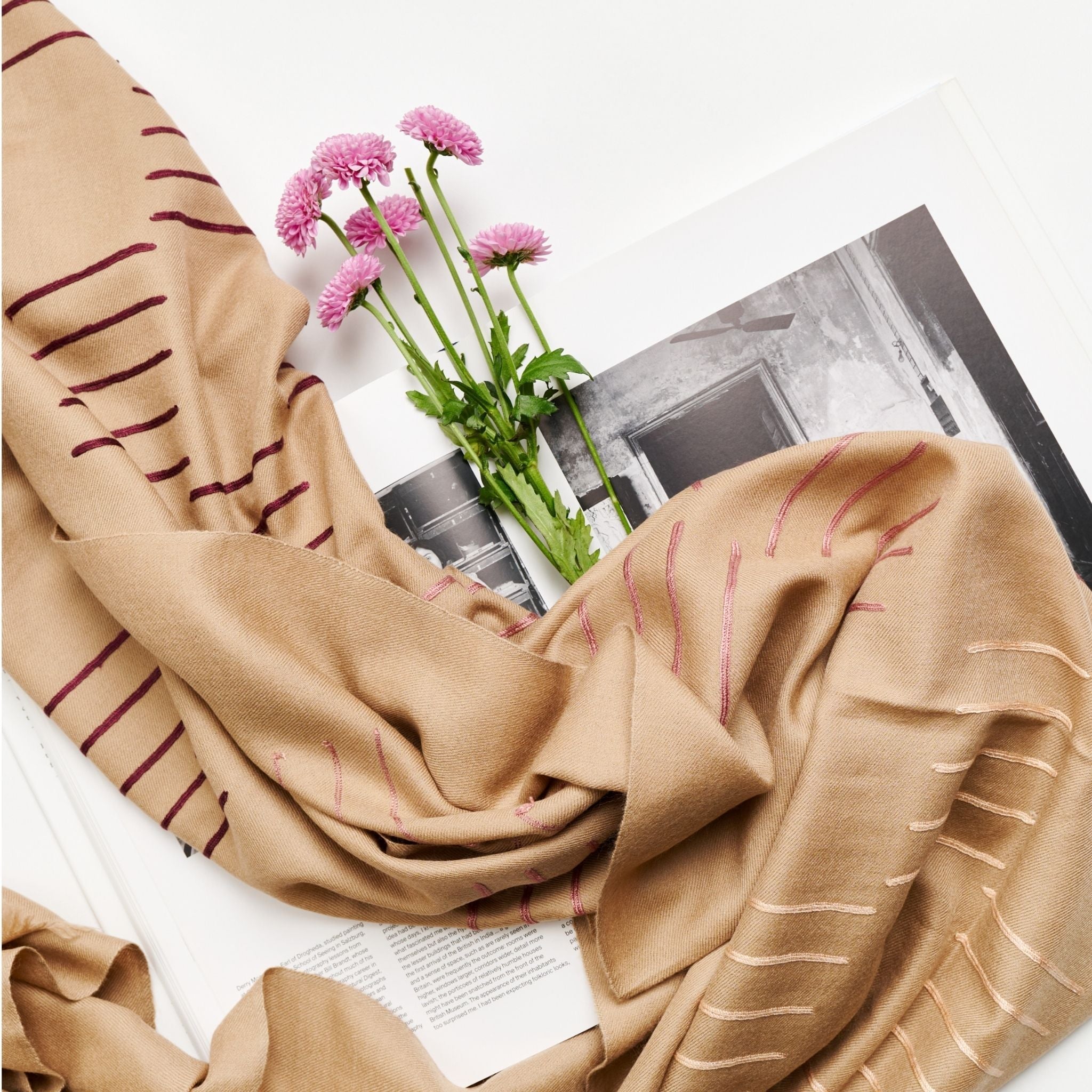 Maple Beige Handwoven Hand Embroidered Classic Scarf