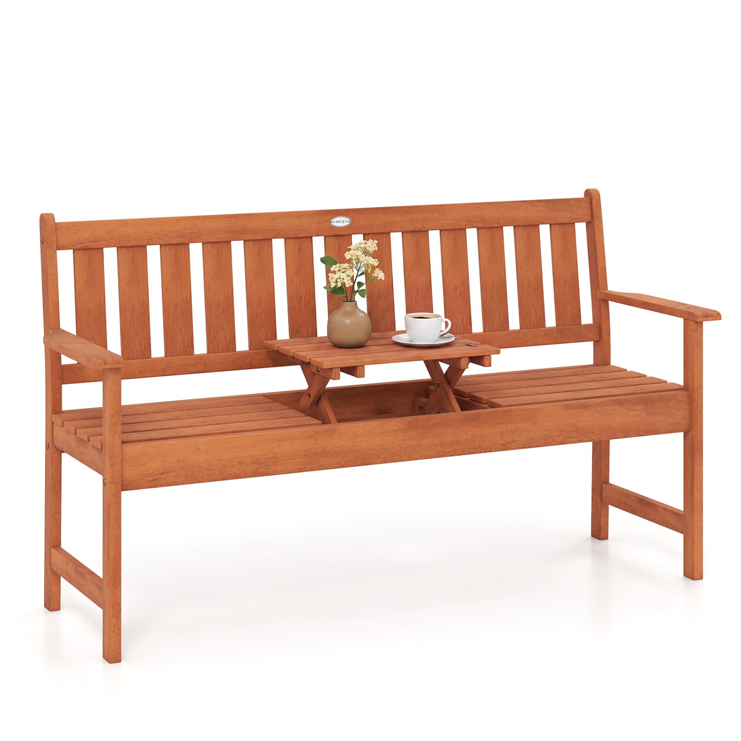 59" Outdoor Wood Garden Bench with Pull