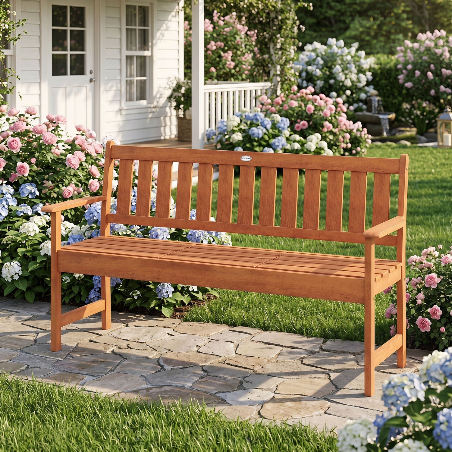 59" Outdoor Wood Garden Bench with Pull
