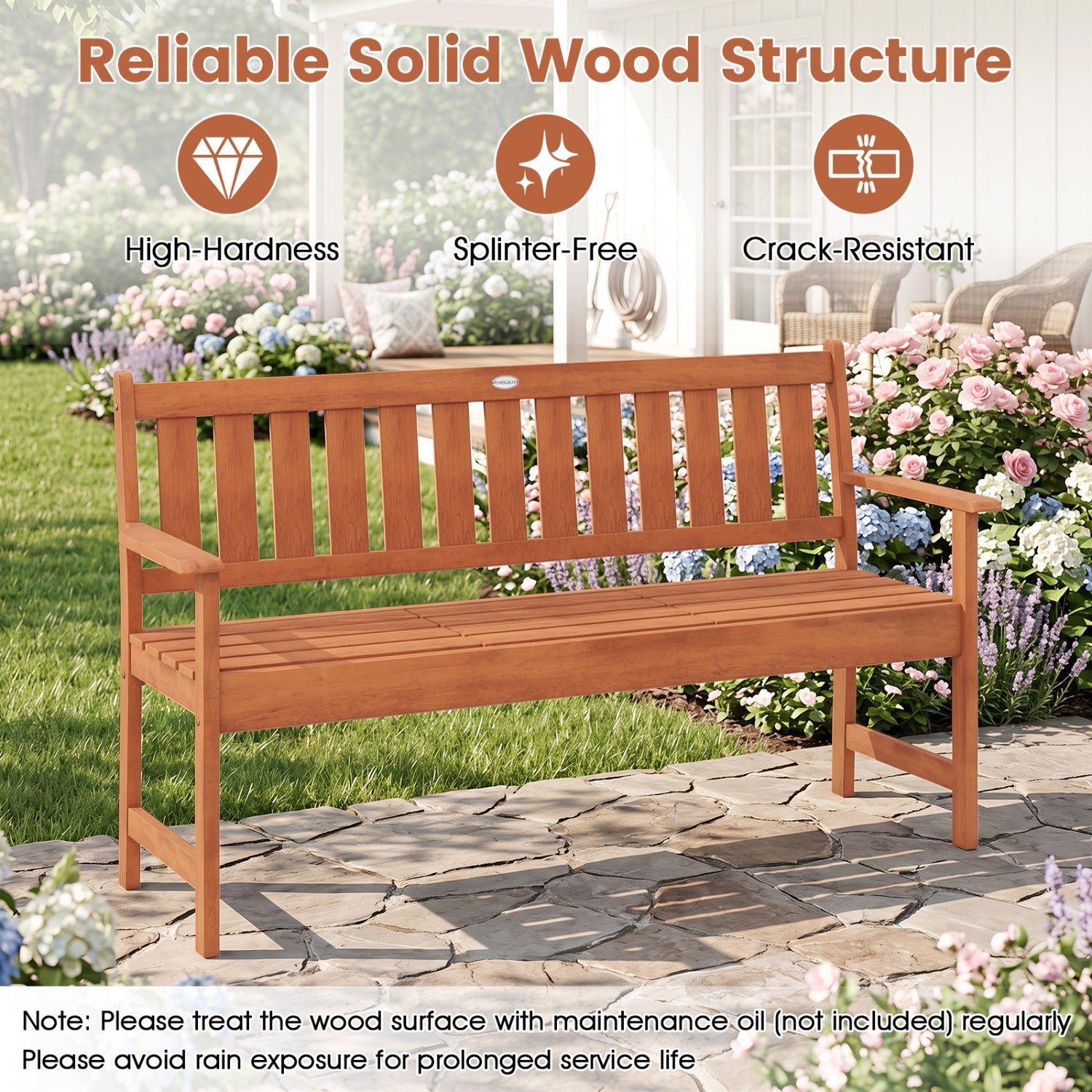 59" Outdoor Wood Garden Bench with Pull