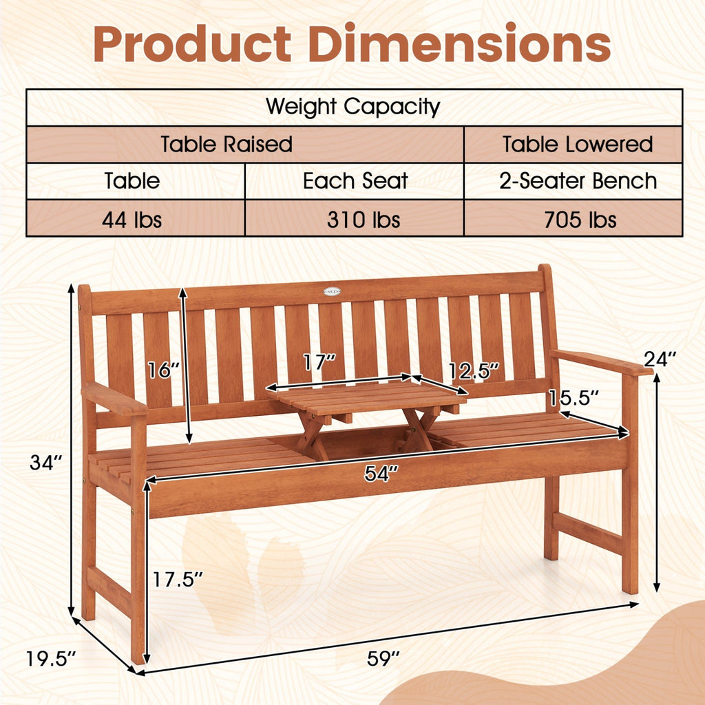 59" Outdoor Wood Garden Bench with Pull