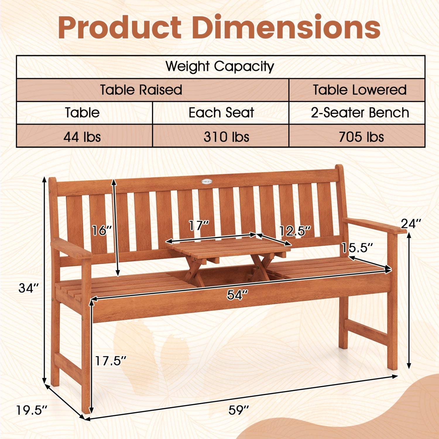 59" Outdoor Wood Garden Bench with Pull