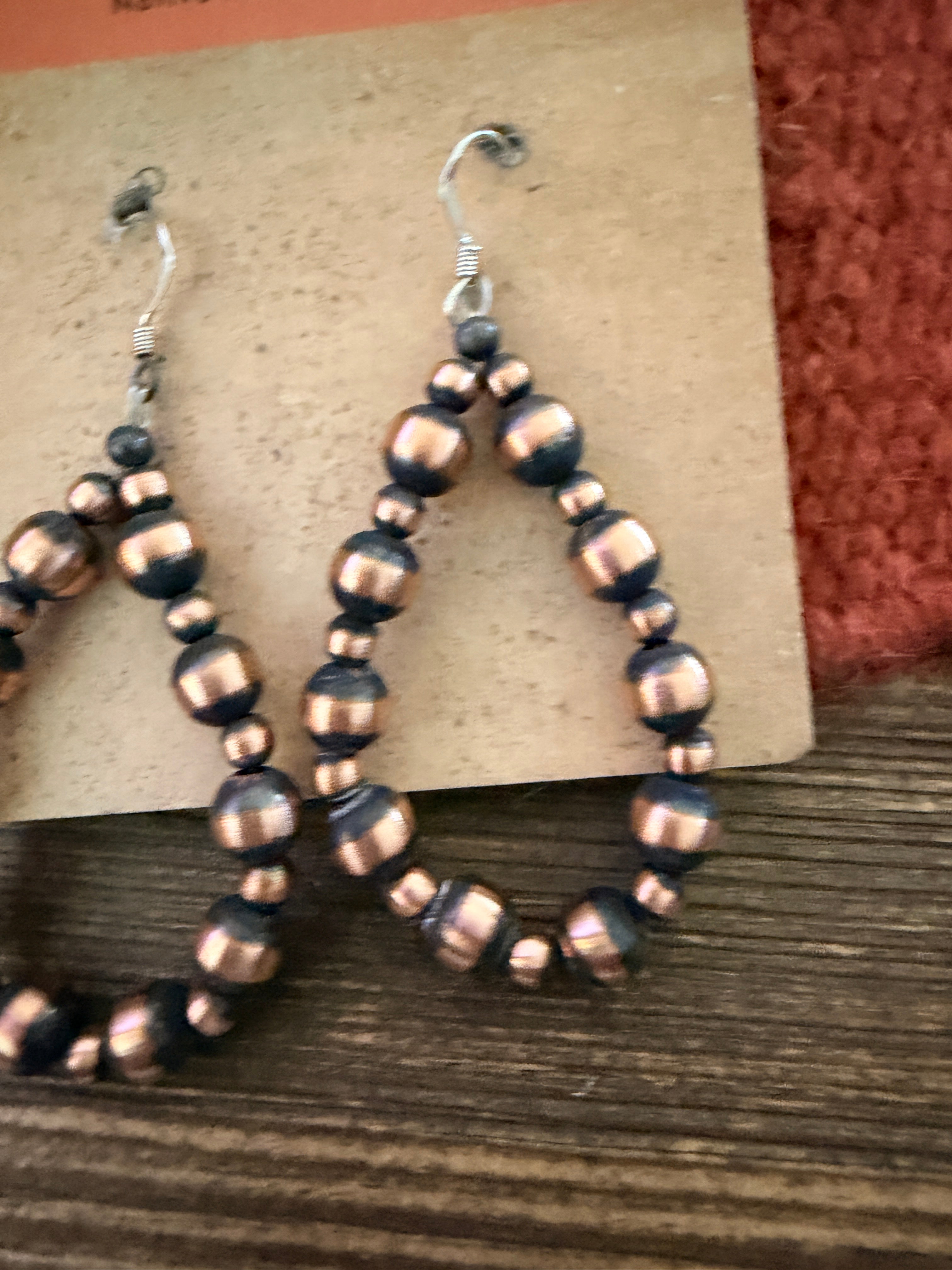 Handcrafted Copper Beaded Dangle Hoop Earrings