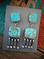 Handcrafted Royston Turquoise And Sterling Silver Dangle Earrings by Jacqueline Silver