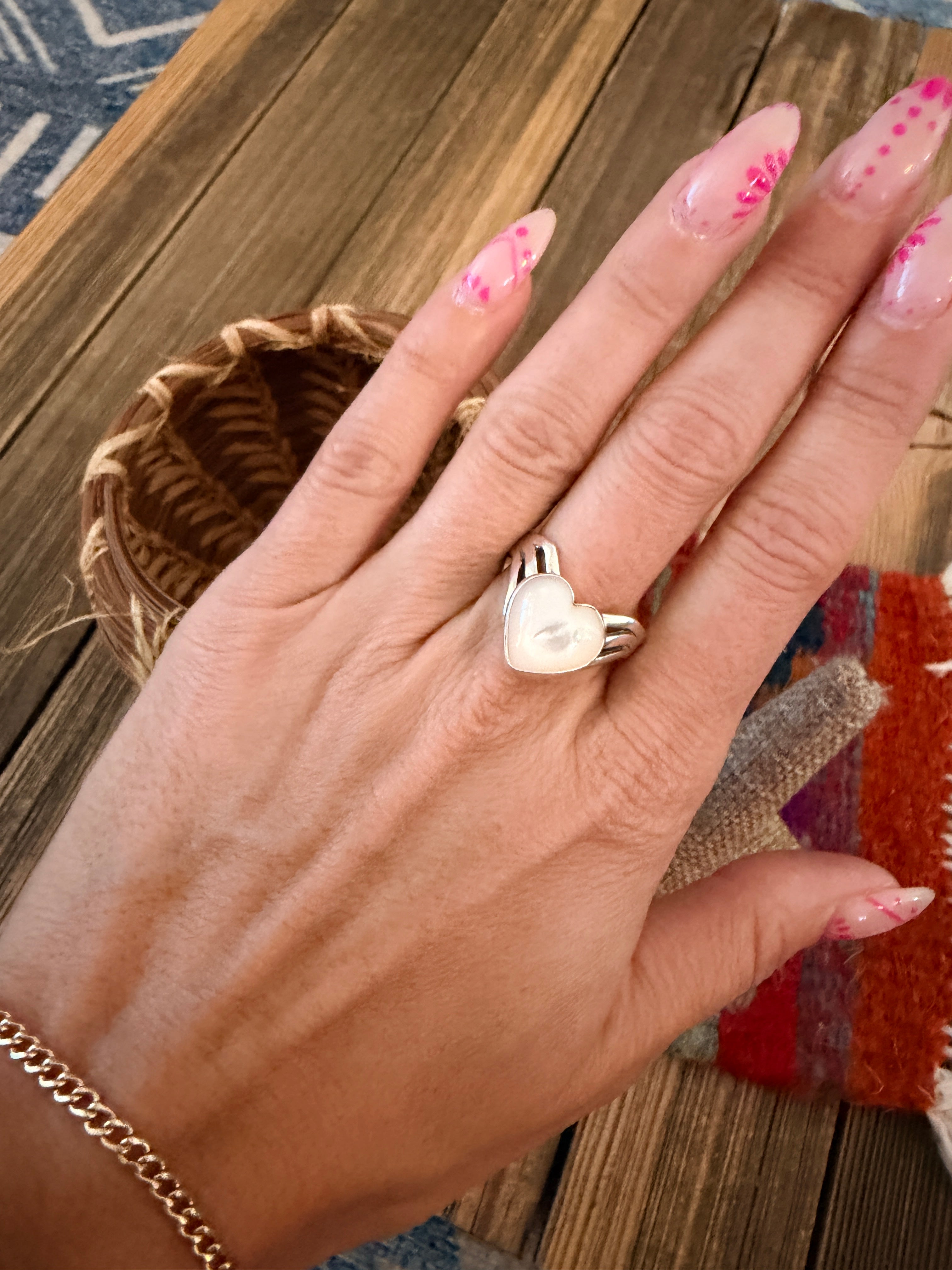 Handcrafted Mother of Pearl & Sterling Silver Heart Ring