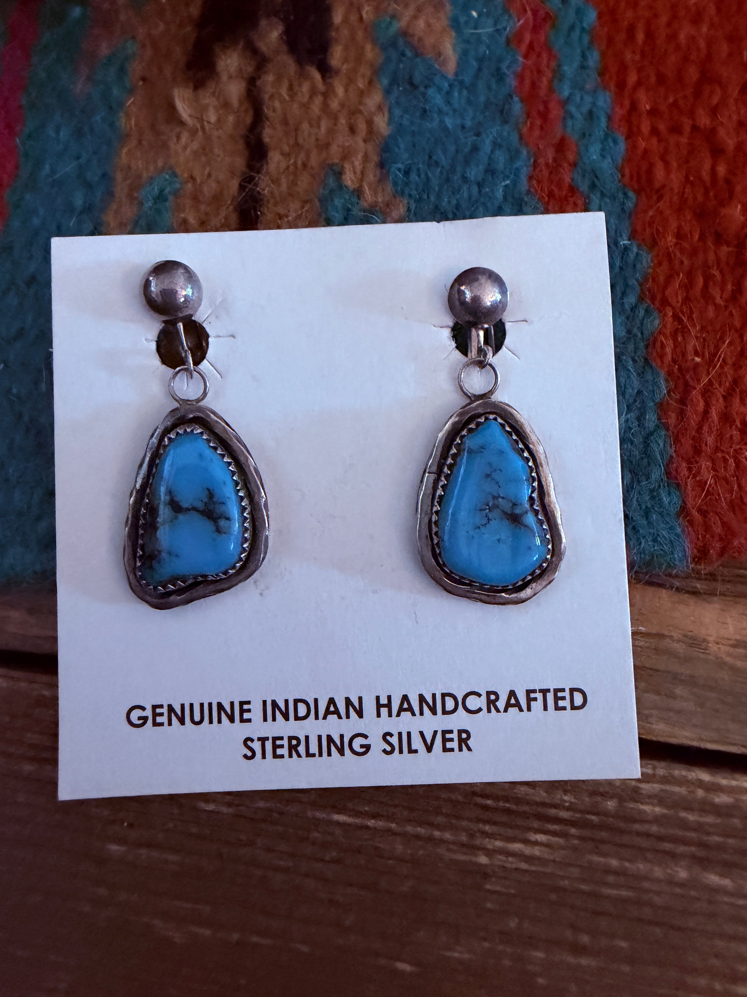 Handcrafted Old Pawn Sterling Silver & Turquoise Dangle Earrings