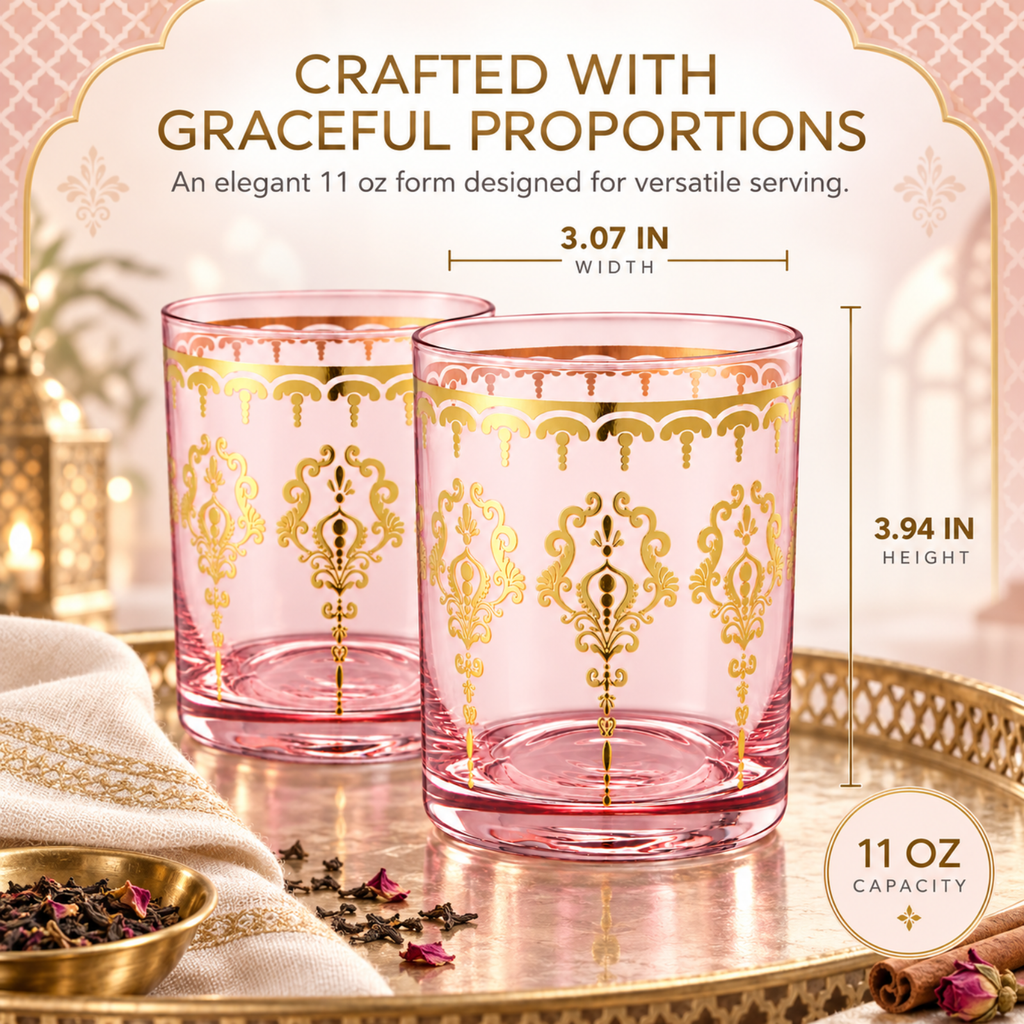 Moroccan Whiskey & Cocktail Glass | Pink & Clear | Set of 2