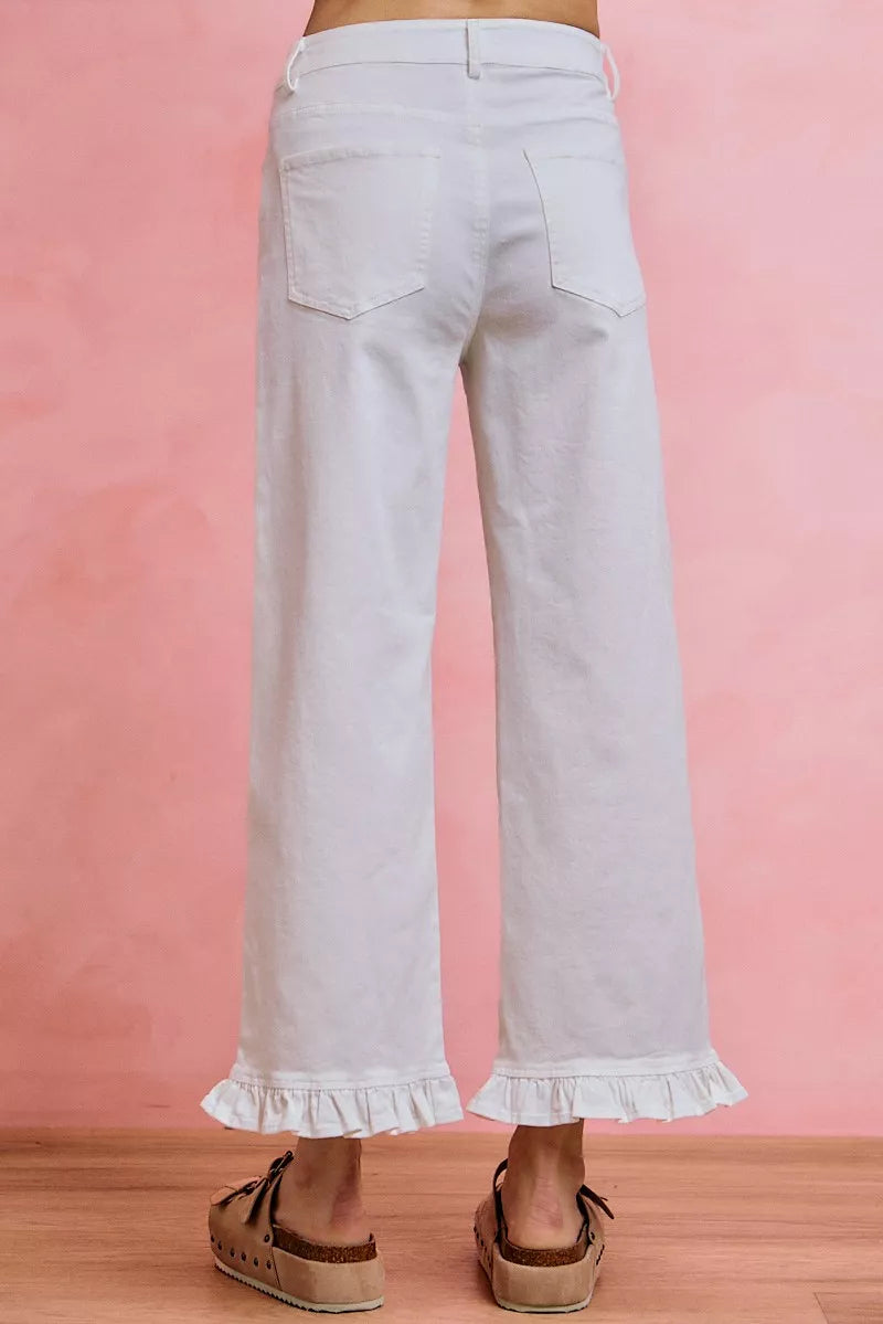 SO ME Ruffled Bottom Detail Mid Rise Jeans