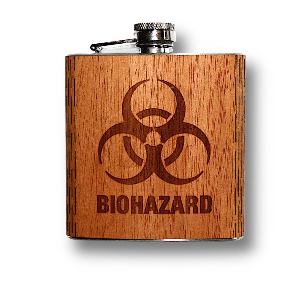 6 oz. Wooden Hip Flask (Biohazard in Mahogany) - Che Cose Belle