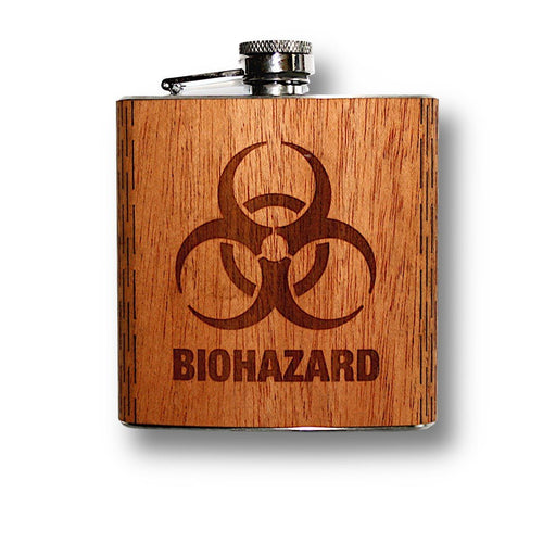 6 oz. Wooden Hip Flask (Biohazard in Mahogany) - Che Cose Belle