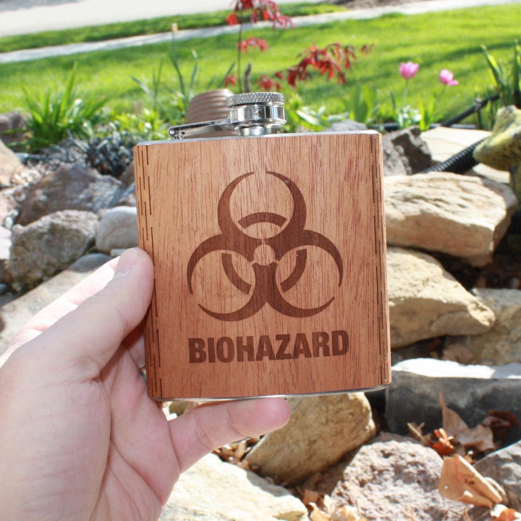 6 oz. Wooden Hip Flask (Biohazard in Mahogany) - Che Cose Belle
