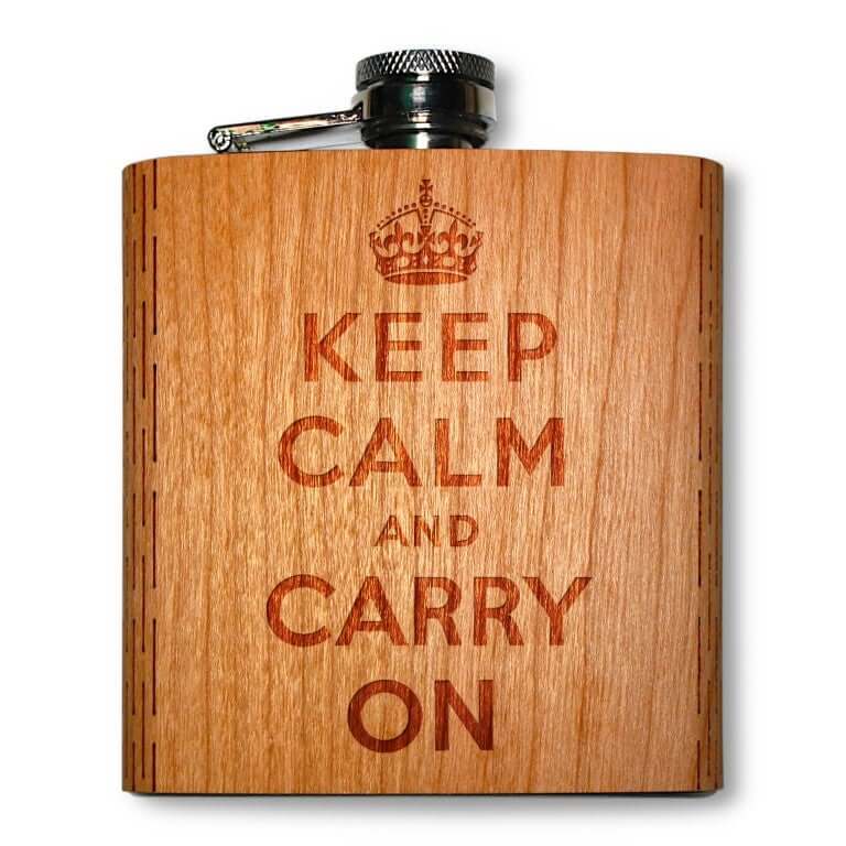 6 oz. Wooden Hip Flask (Keep Calm in American Cherry) - Che Cose Belle