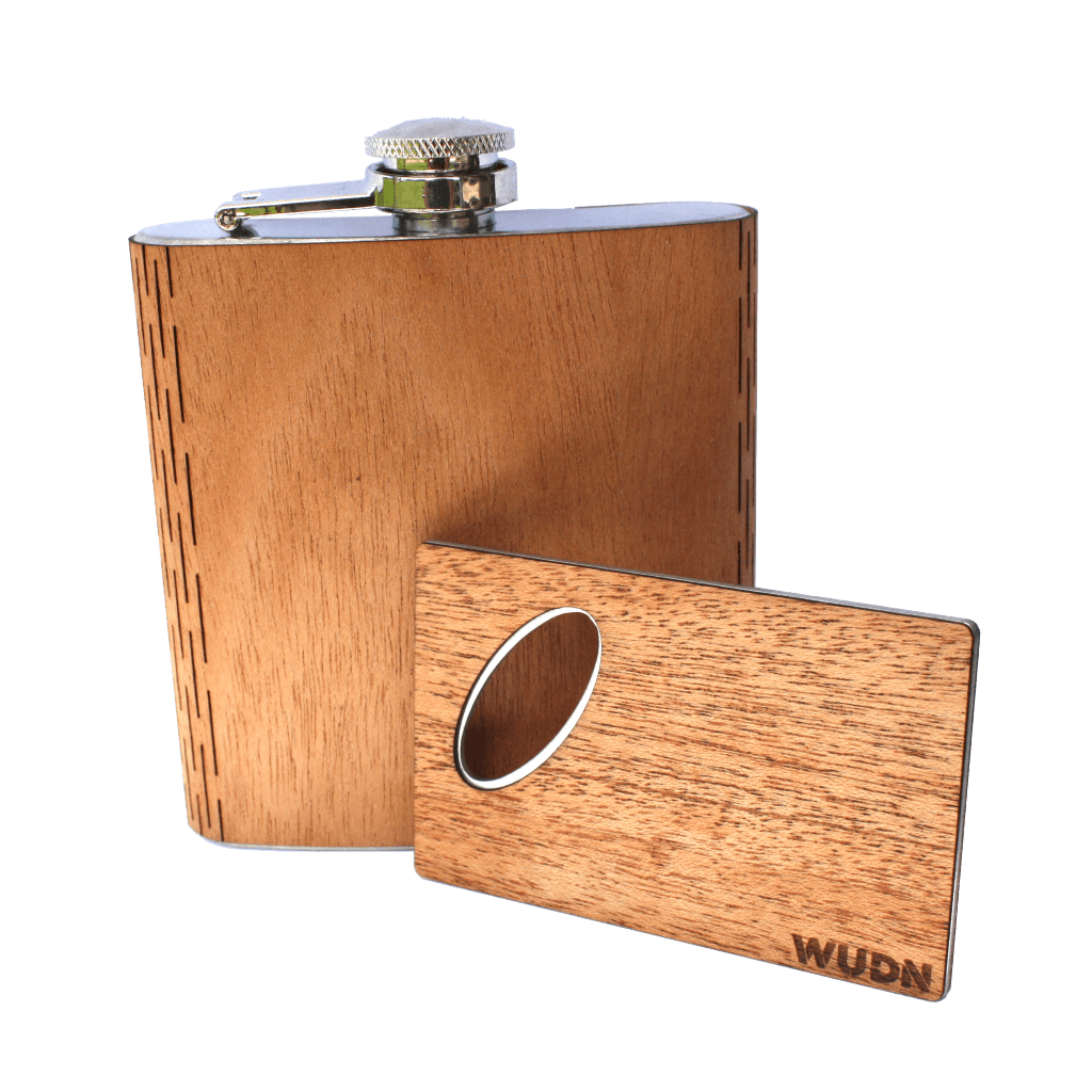 6 oz. Wooden Hip Flask & Matching Credit Card Bottle Opener (2-Piece Flask Set) - Che Cose Belle