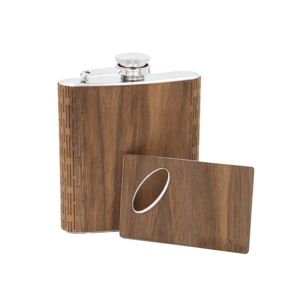 6 oz. Wooden Hip Flask & Matching Credit Card Bottle Opener (2-Piece Flask Set) - Che Cose Belle