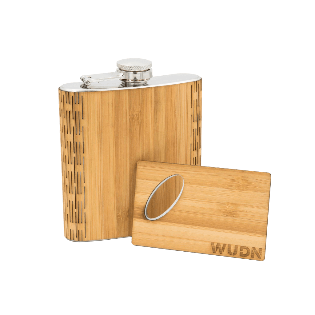 6 oz. Wooden Hip Flask & Matching Credit Card Bottle Opener (2-Piece Flask Set) - Che Cose Belle
