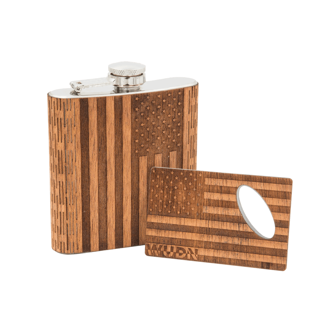 6 oz. Wooden Hip Flask & Matching Credit Card Bottle Opener (2-Piece Flask Set) - Che Cose Belle