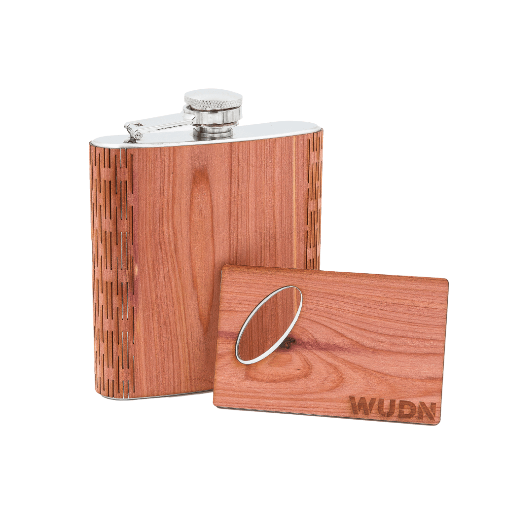 6 oz. Wooden Hip Flask & Matching Credit Card Bottle Opener (2-Piece Flask Set) - Che Cose Belle
