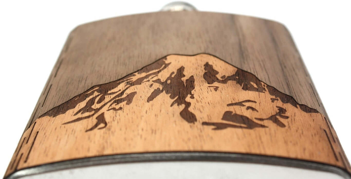 6 oz. Wooden Hip Flask (Mt. Rainier in Mahogany & Black Walnut) - Che Cose Belle