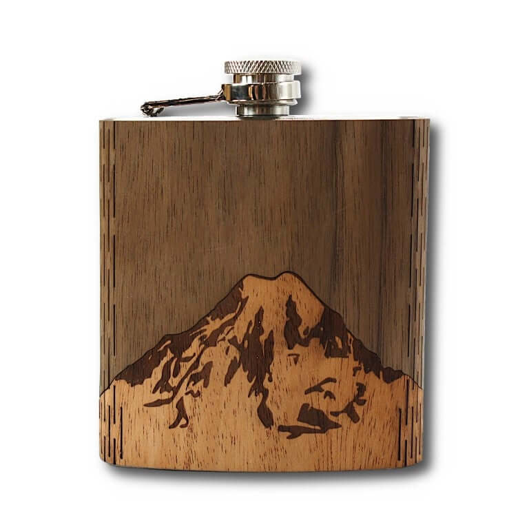 6 oz. Wooden Hip Flask (Mt. Rainier in Mahogany & Black Walnut) - Che Cose Belle