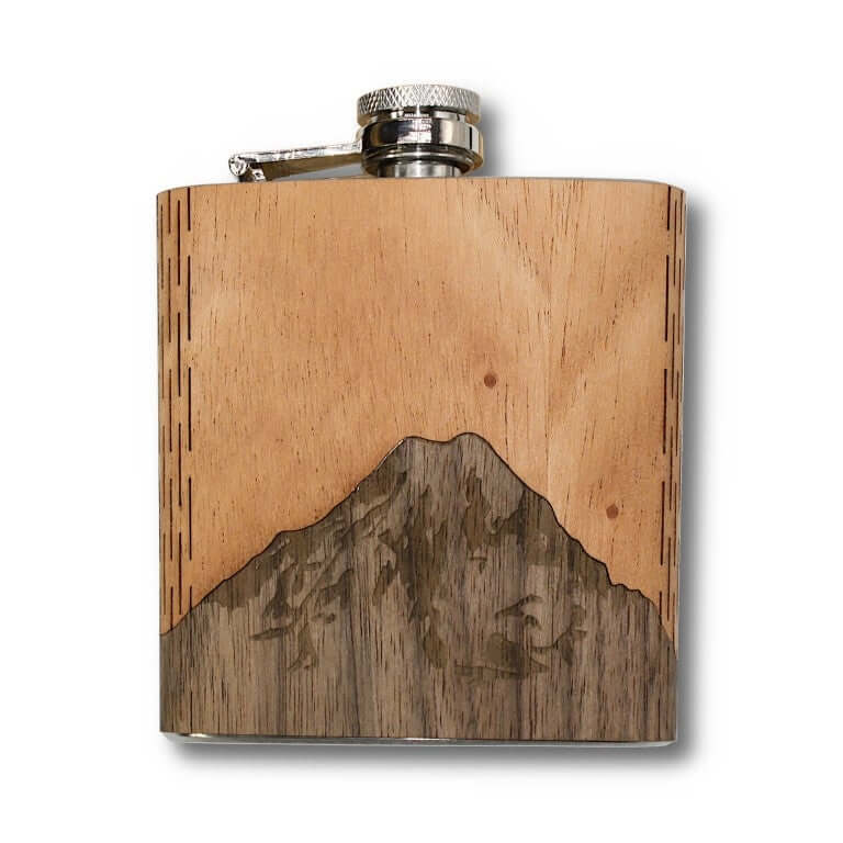 6 oz. Wooden Hip Flask (Mt. Rainier in Mahogany & Black Walnut) - Che Cose Belle