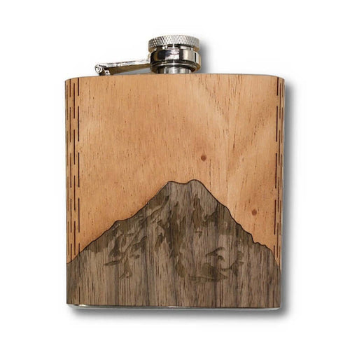 6 oz. Wooden Hip Flask (Mt. Rainier in Mahogany & Black Walnut) - Che Cose Belle