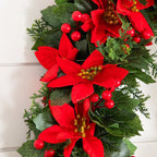 6’ UV Resistant Artificial Christmas Poinsettia & Berries Garland (Indoor/Outdoor) - Che Cose Belle