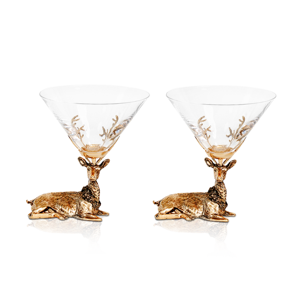 Gold Stag Deer Martini Glasses