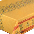 60" Square Clos des Oliviers Yellow Double Border Acrylic-Coated Cotton Tablecloth by Label France - Che Cose Belle