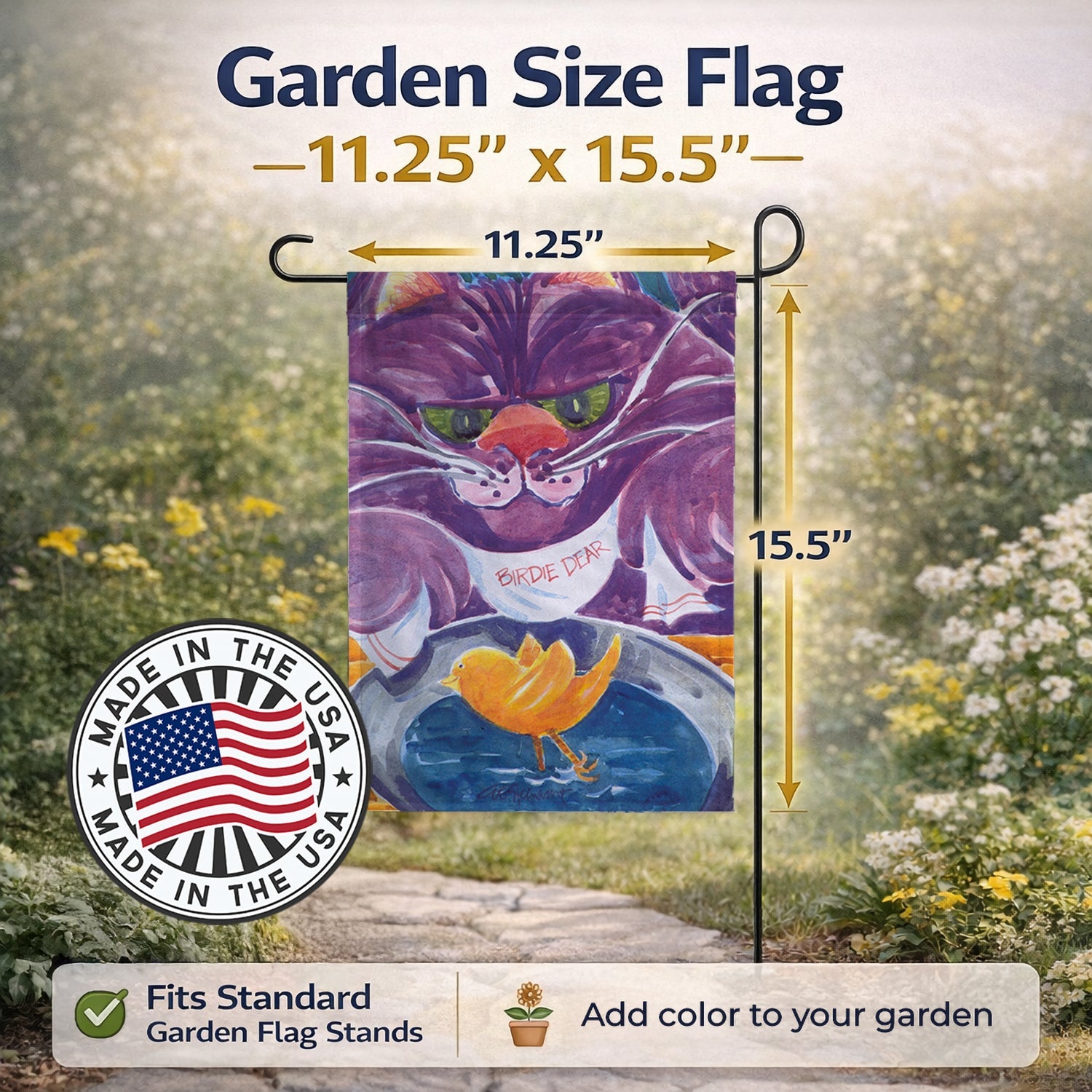 Purple Cat Birdie Dear  Garden Flag – Decorative Outdoor Yard Flag