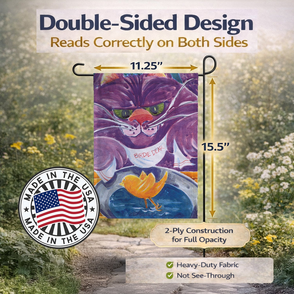 Purple Cat Birdie Dear  Garden Flag – Decorative Outdoor Yard Flag