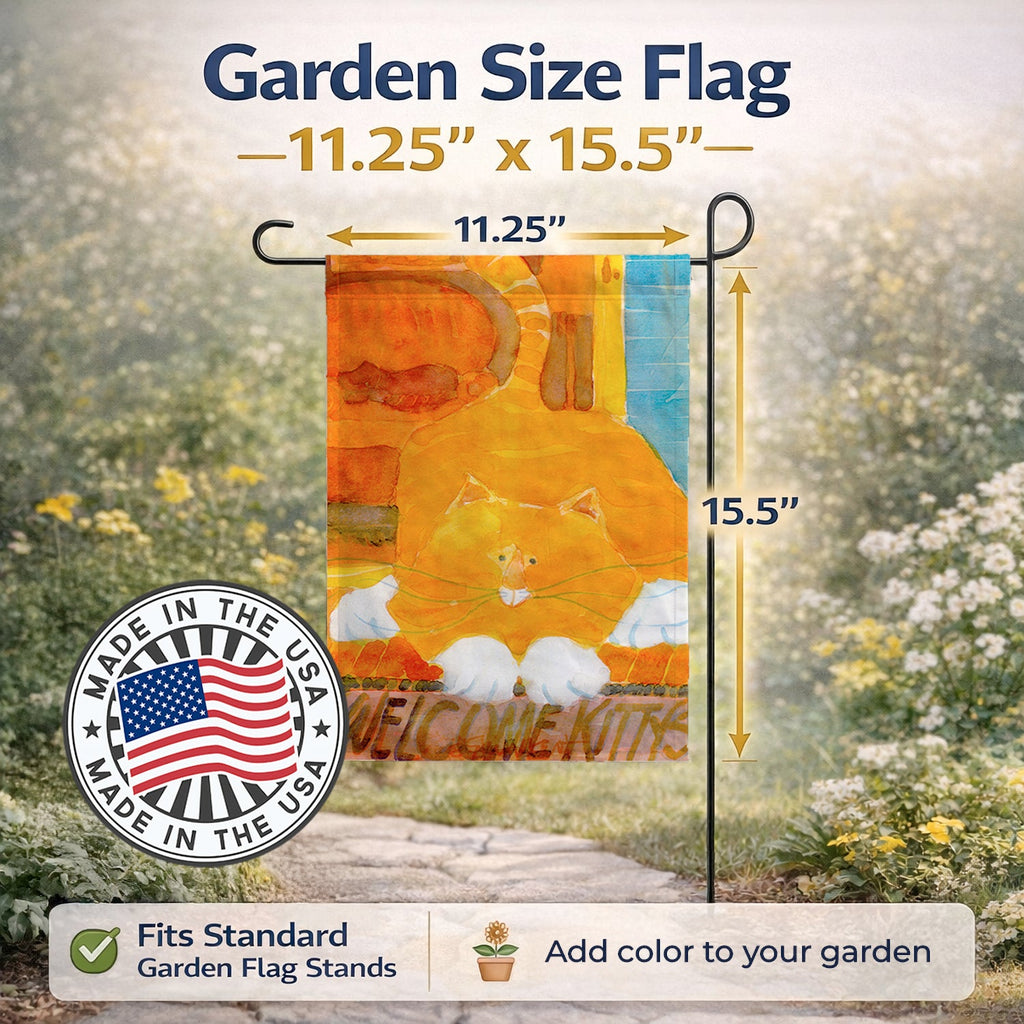 Orange Tabby Welcome Cat  Garden Flag – Decorative Outdoor Yard Flag