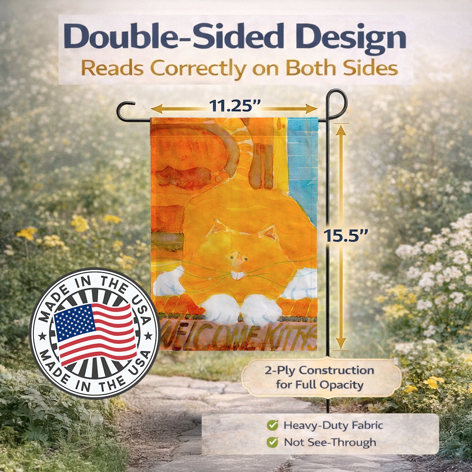 Orange Tabby Welcome Cat  Garden Flag – Decorative Outdoor Yard Flag
