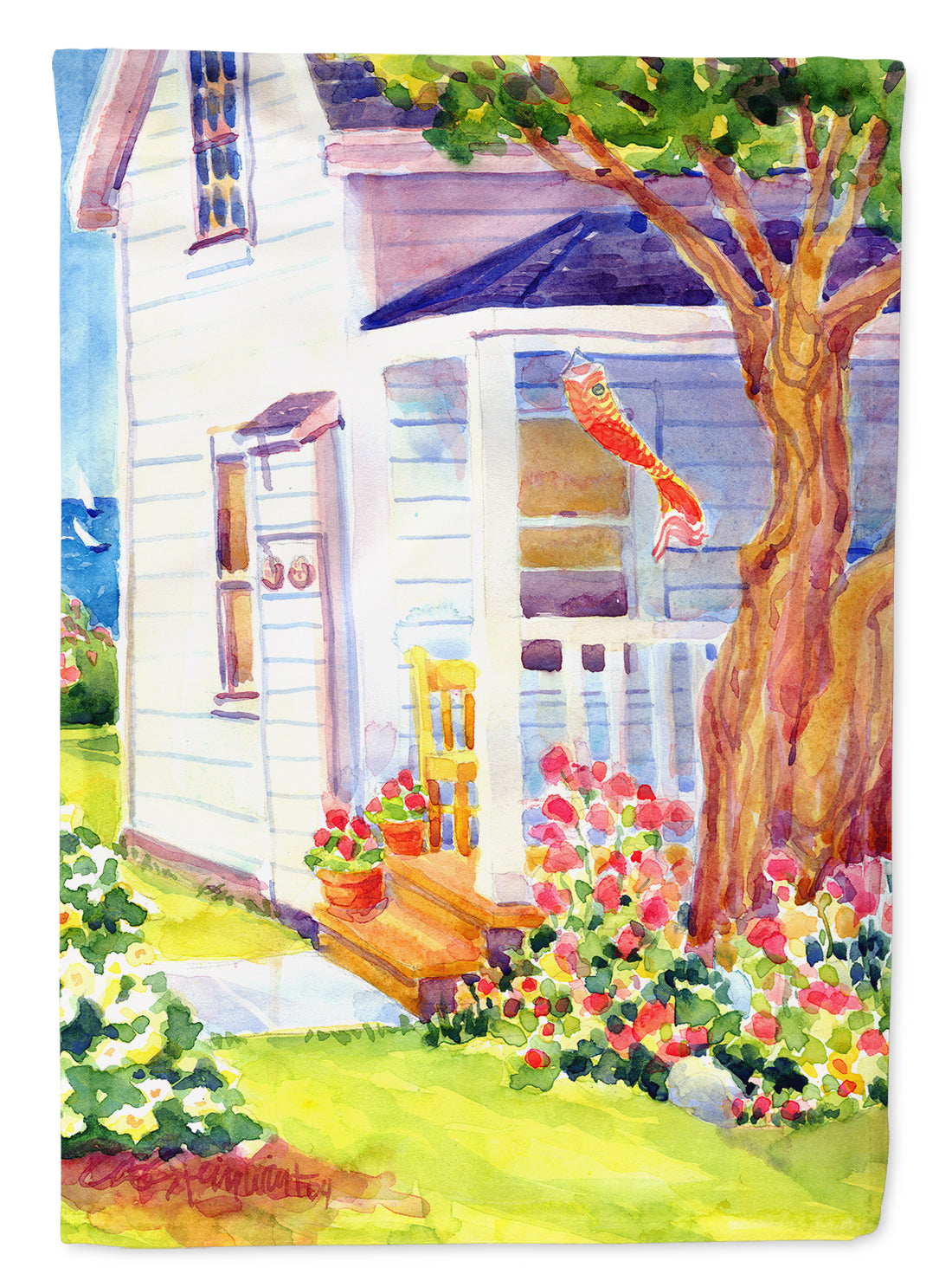 White Cottage House at the lake or Beach Garden Flag – Decorative Outdoor Yard Flag