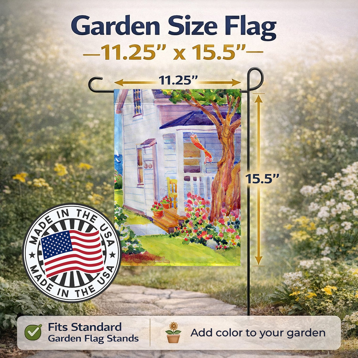 White Cottage House at the lake or Beach Garden Flag – Decorative Outdoor Yard Flag