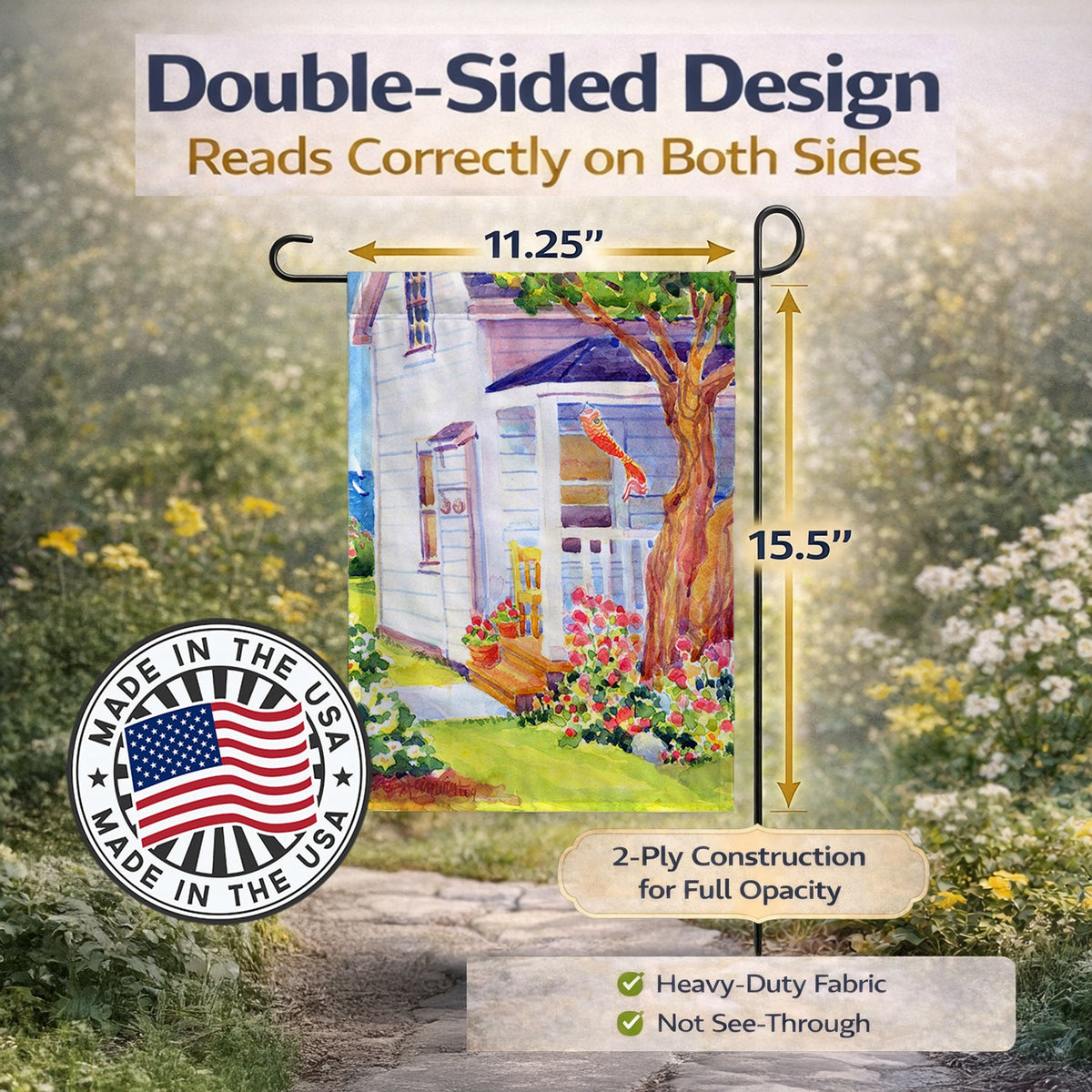 White Cottage House at the lake or Beach Garden Flag – Decorative Outdoor Yard Flag