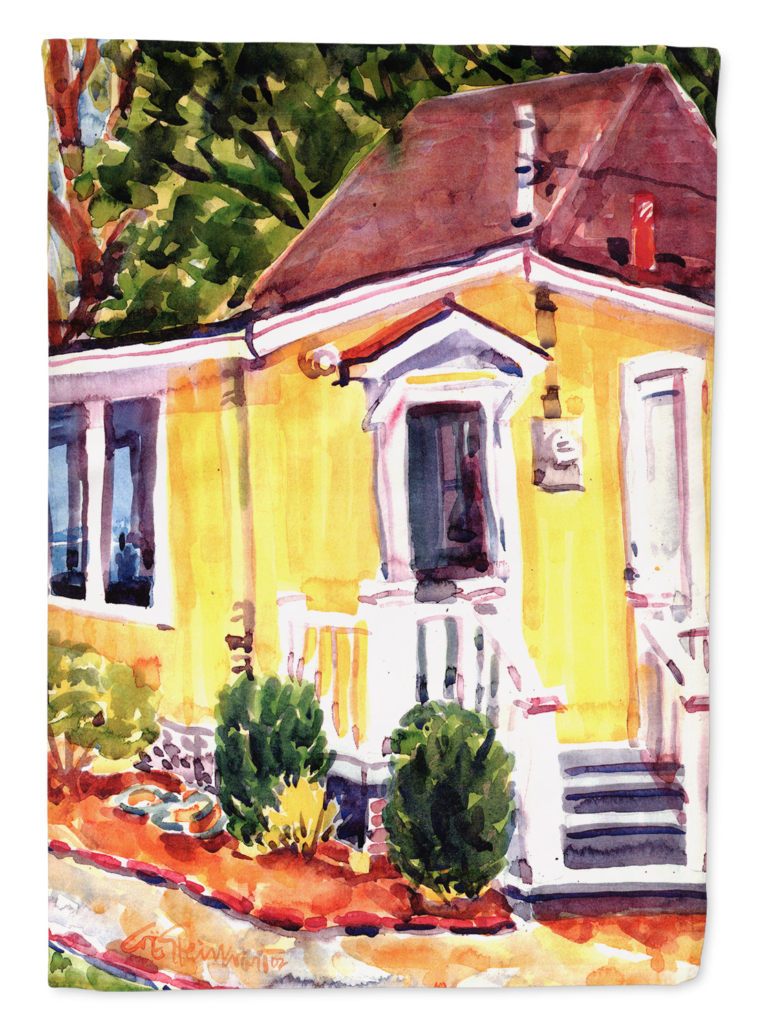 Yellow Cottage Houses Garden Flag – Decorative Outdoor Yard Flag