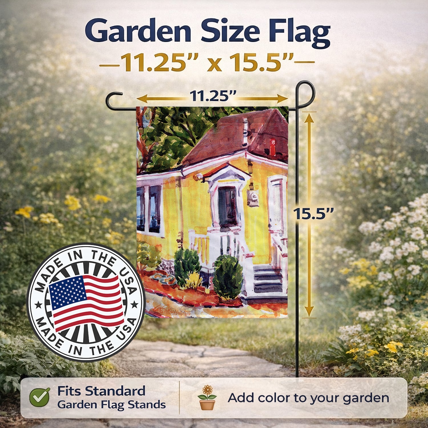 Yellow Cottage Houses Garden Flag – Decorative Outdoor Yard Flag