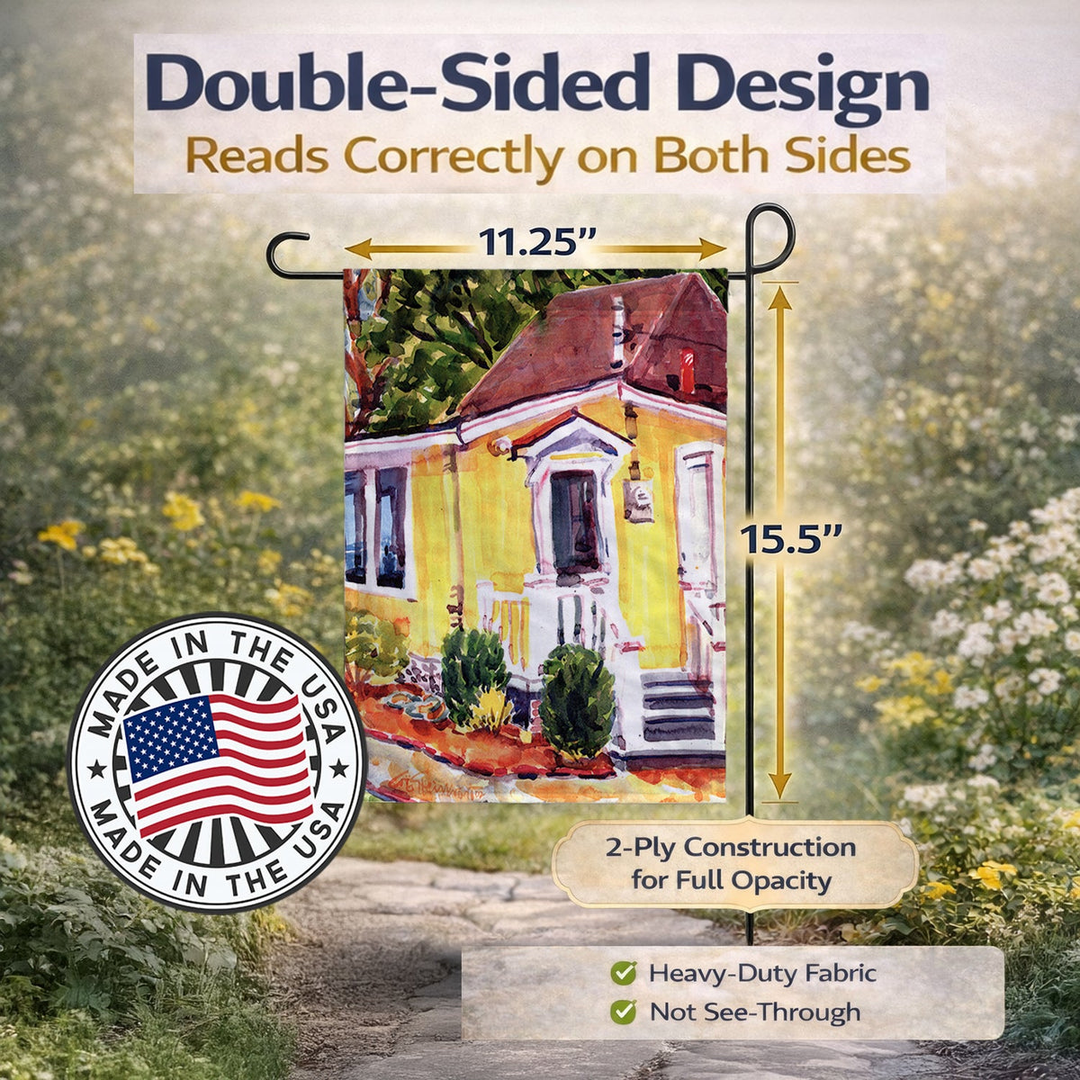 Yellow Cottage Houses Garden Flag – Decorative Outdoor Yard Flag