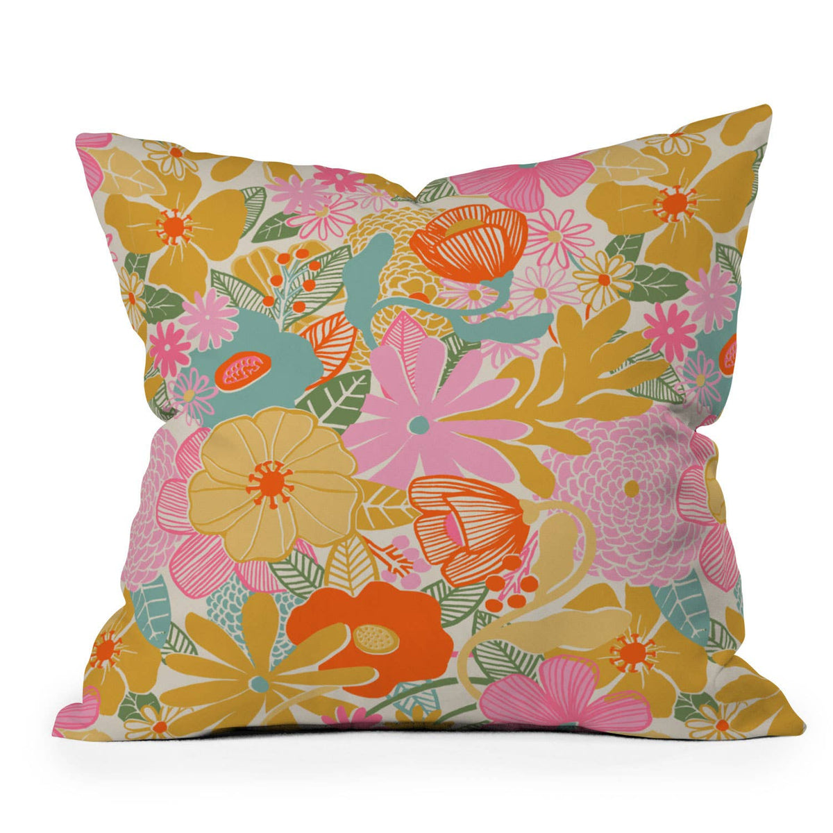60s Retro Floral Indoor/Outdoor Throw Pillow by Megan Galante - Che Cose Belle
