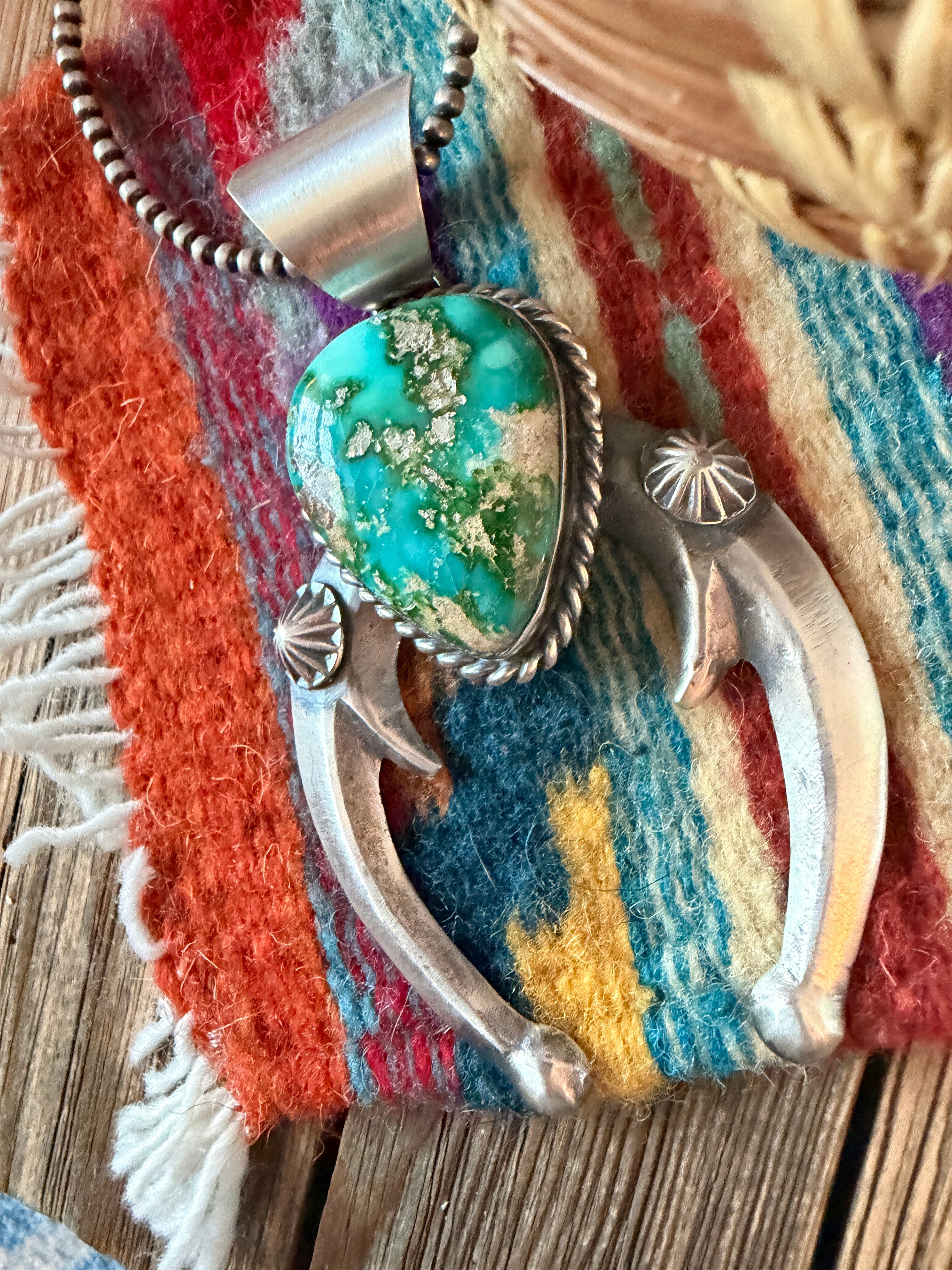 Handcrafted Sterling Silver & Sonoran Mountain Turquoise Naja Pendant by Chimney Butte