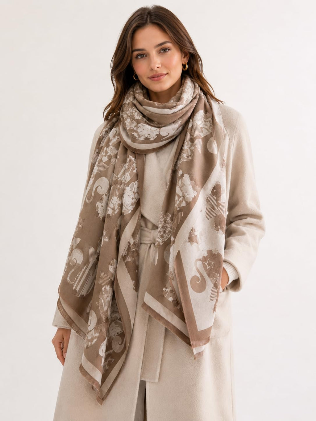 stylesilove Women's Cat Print Shawl Wrap, Soft Reversible Acrylic Scarf, Oversized Winter Poncho Cape for Travel & Gifts