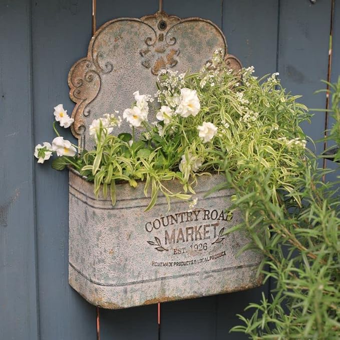 All Chic Metal Wall Planter Wall Mount Planter Wall Metal Hanging Planter Wall Vases for Flowers Planters for Outdoor Plants for Farmhouse Wall Decor (Rustic)